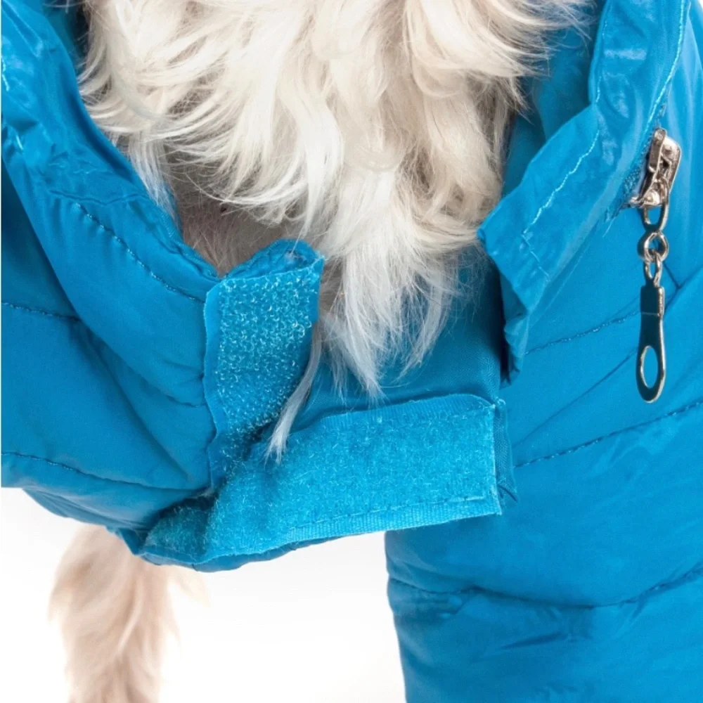 PET LIFE ADJUSTABLE BLUE SPORTY AVALANCHE DOG COAT WITH POP OUT ZIPPERED HOOD XL